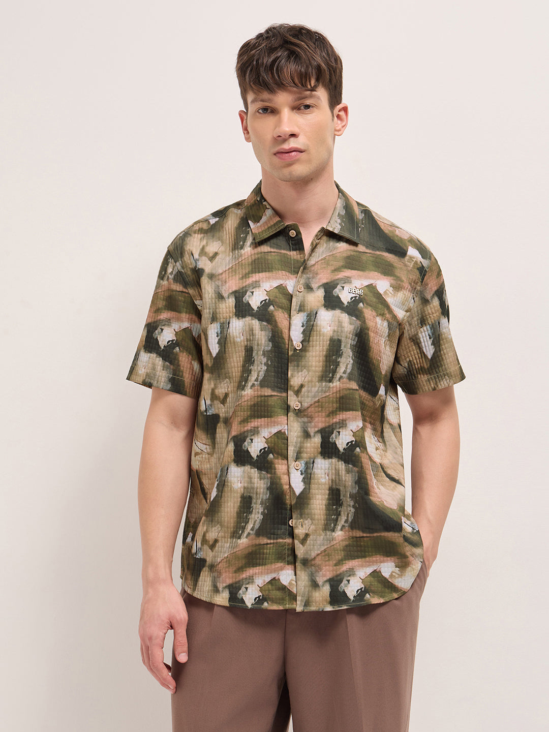 Multicolor Textured Check Abstract Digital Print Relaxed Fit Casual Shirt