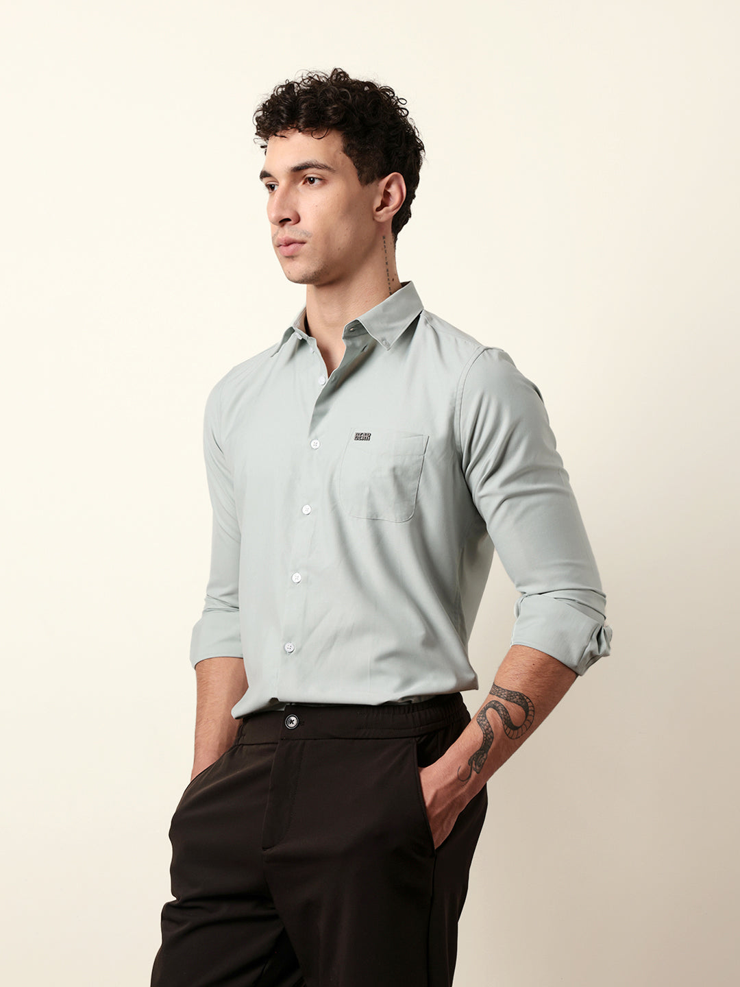 Light Green Solid Slim Fit Casual Shirt with a Classic Semi-Formal Look