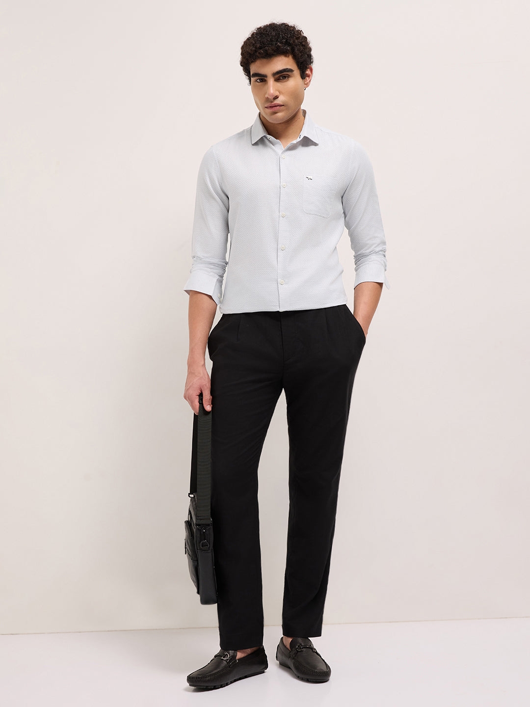 Grey Woven Checked Tailored Fit Formal Shirt