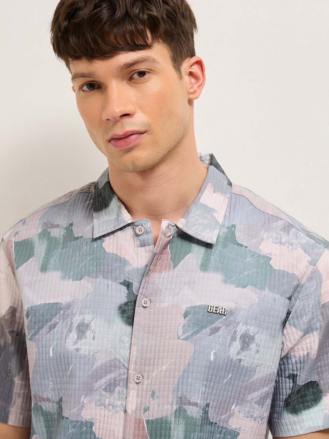 Multicolor Textured Check Abstract Digital Print Relaxed Fit Casual Shirt