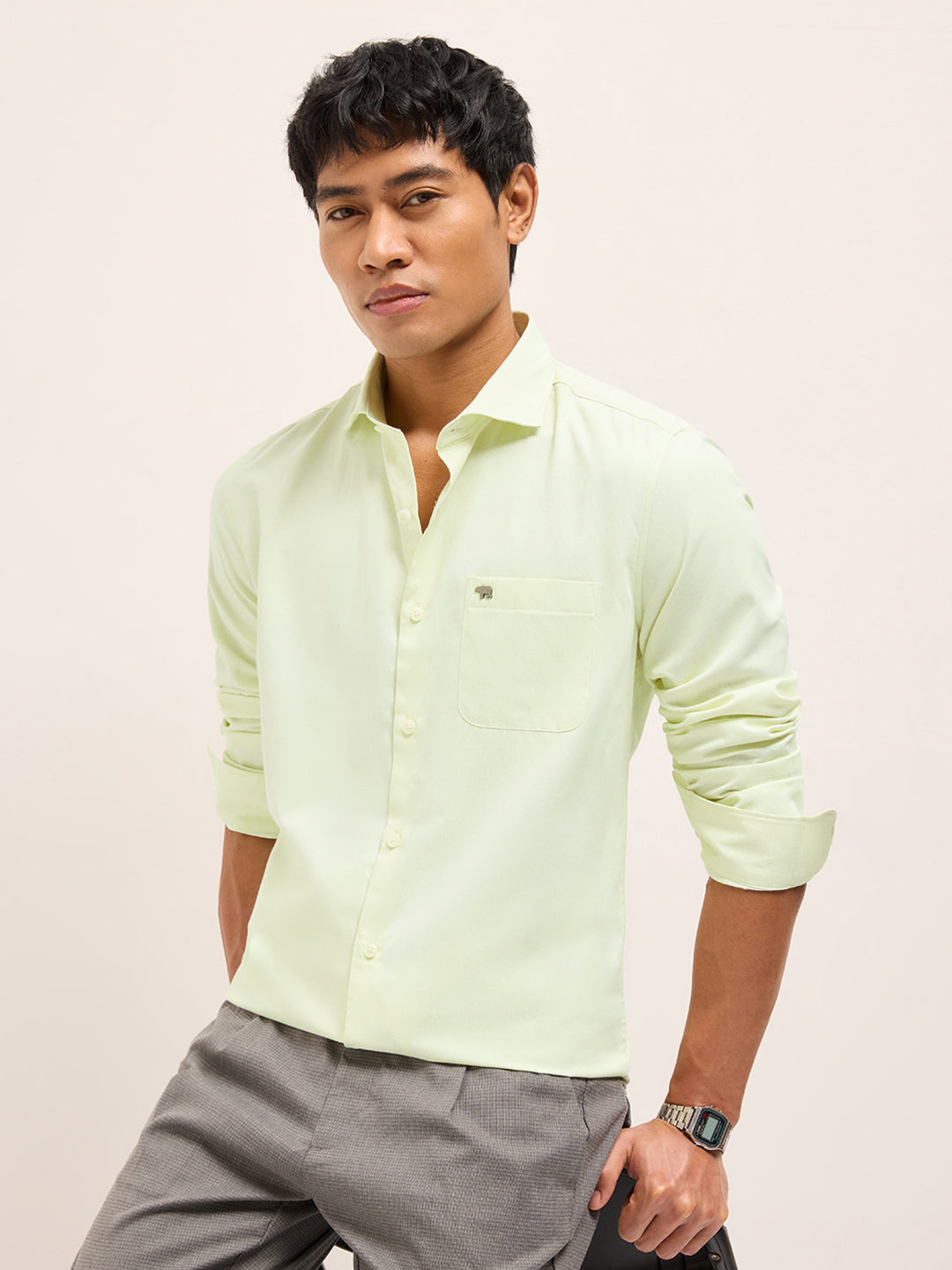 Light Green Solid Tailored Fit Formal Shirt