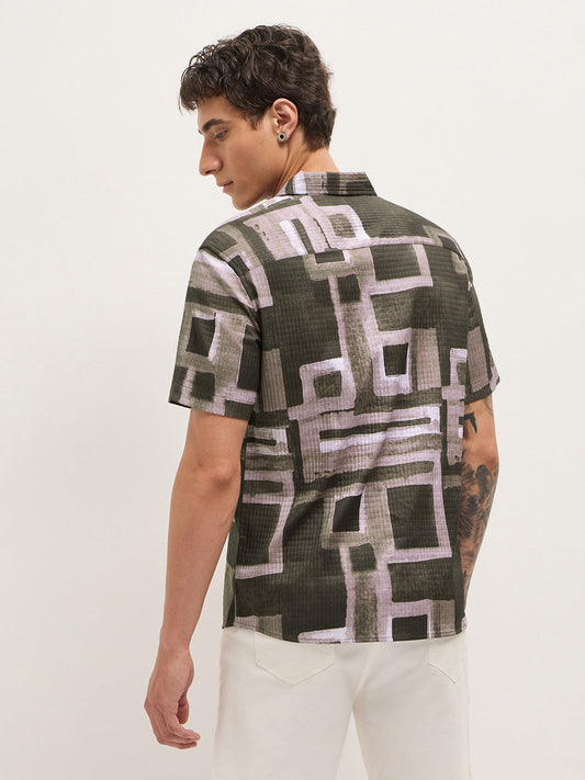 Multicolor Textured Check Geometric Digital Print Relaxed Fit Casual Shirt