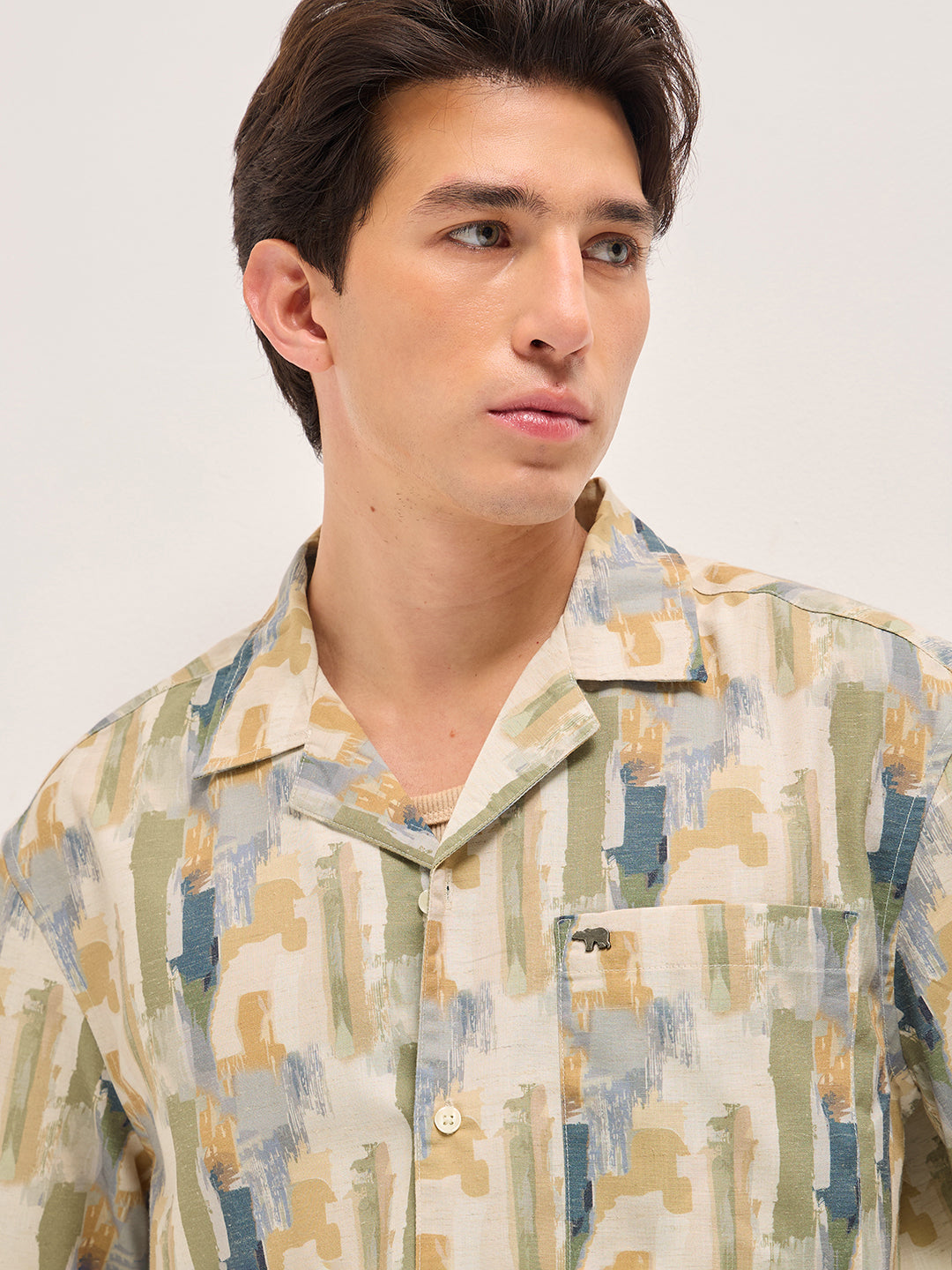 Multicolor Abstract Brushstroke Print Oversized Fit Half Sleeve Shirt