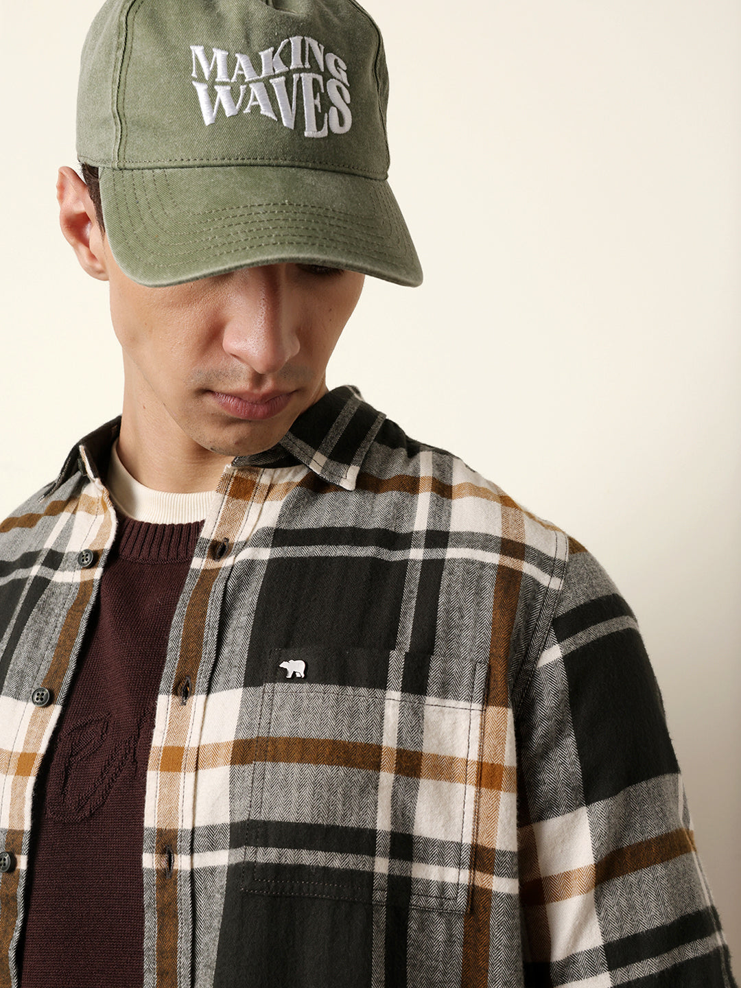 Multicolor Herringbone Flannel Checked Regular Fit Casual Shirt