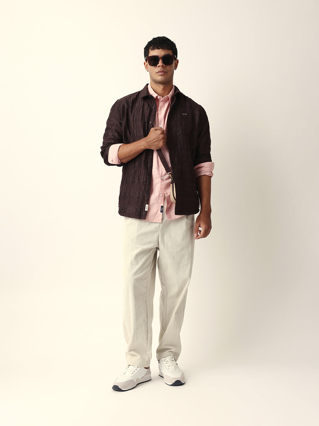 Brown Textured Woven Self-Design Slim Fit Casual Shirt