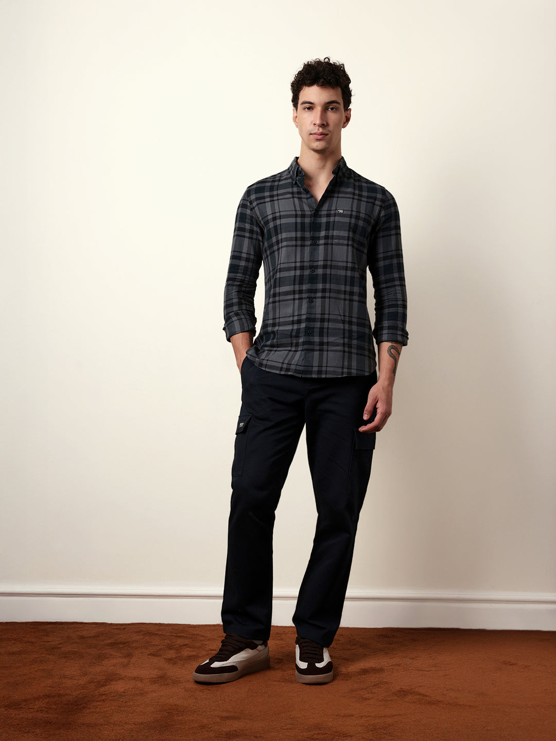 Grey Slim Fit Woven Check Casual Shirt