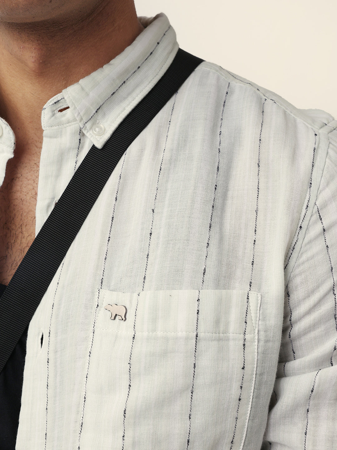 Light Green & White Vertical Striped Slim-Fit Casual Shirt with Textured Stitch Detailing
