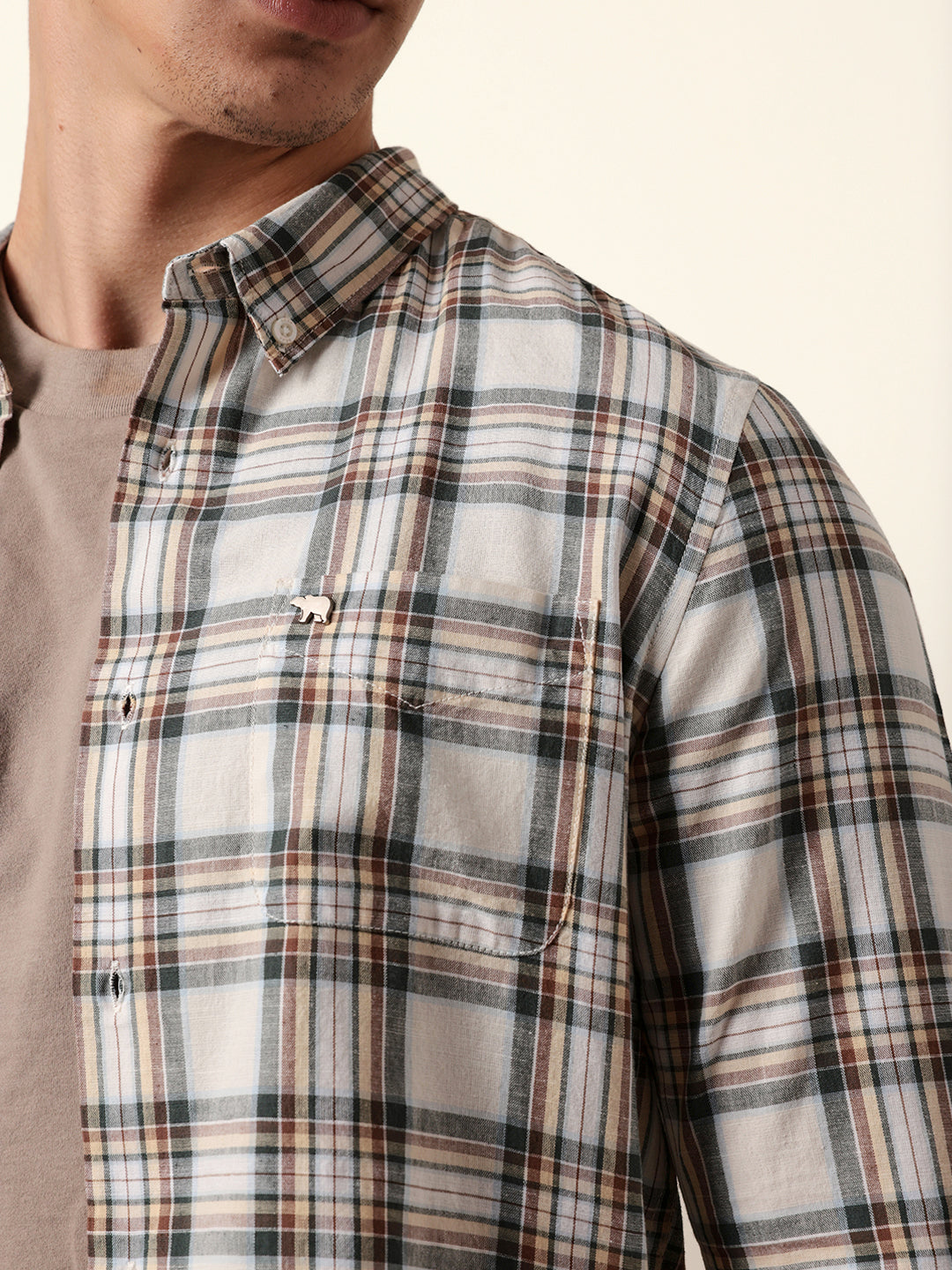 Multicolor Woven Tartan Checked Slim Fit Casual Shirt
