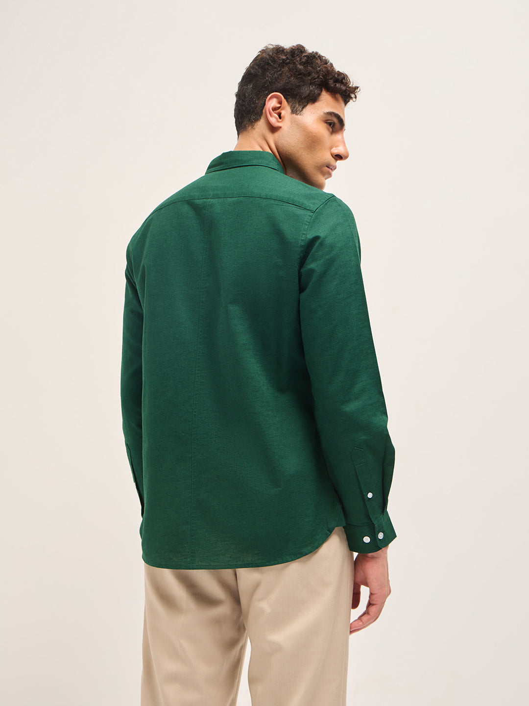 Green Cotton Linen Slim Fit Solid Casual Shirt