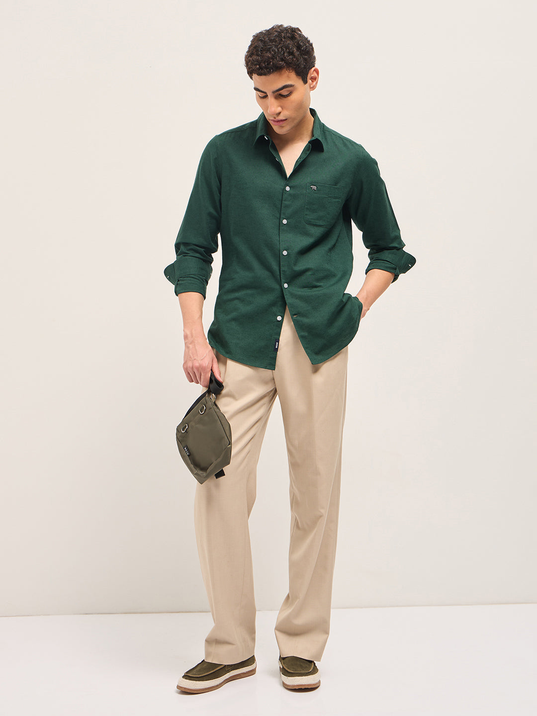 Green Cotton Linen Slim Fit Solid Casual Shirt