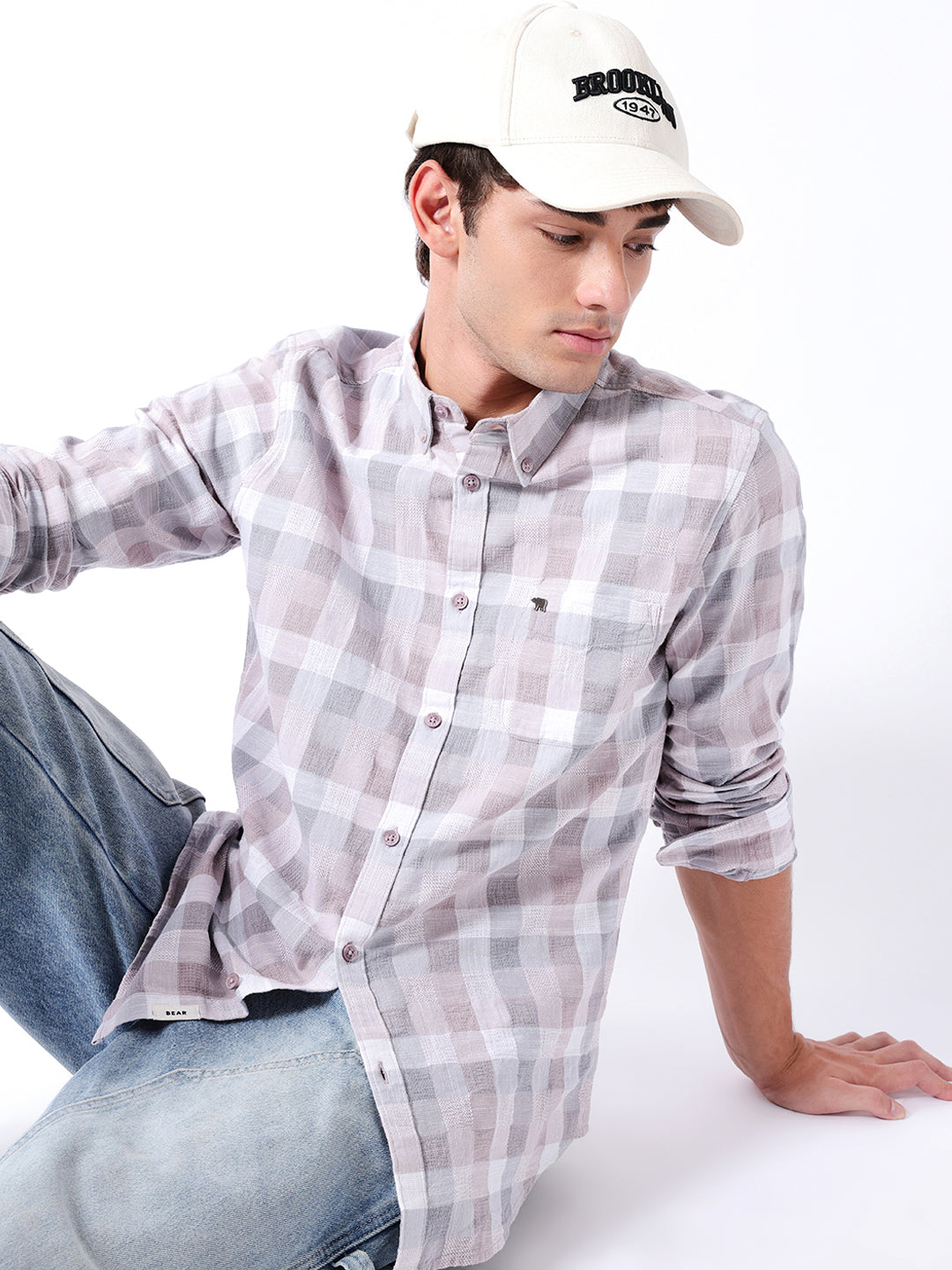 Purple Woven Check Slim Fit Casual Shirt