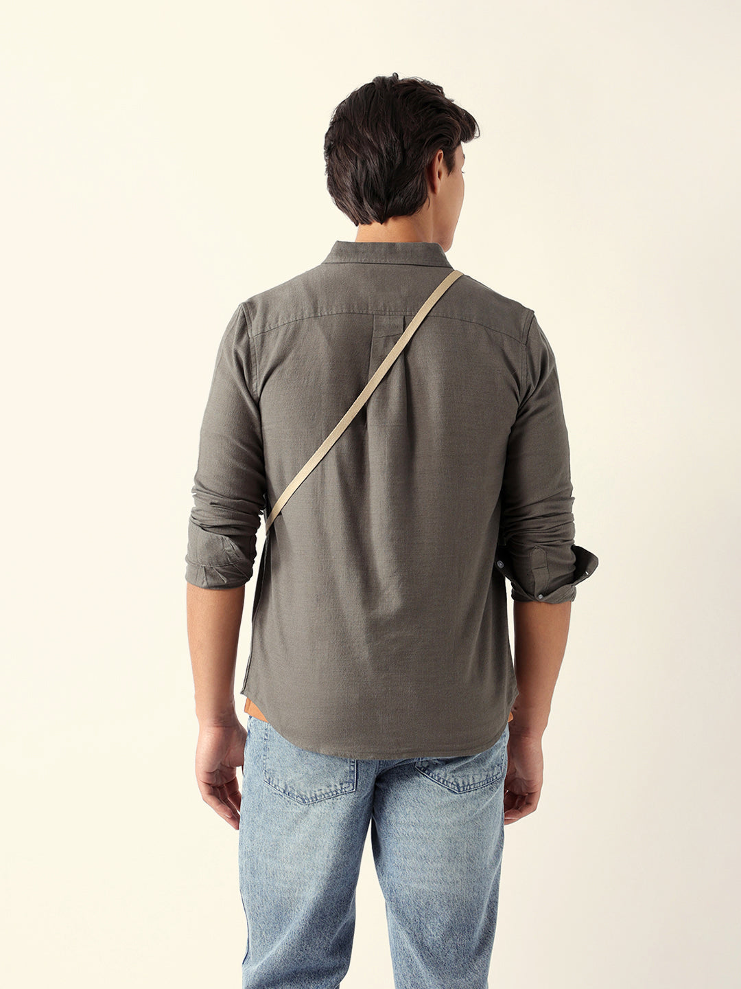 Olive Solid Slim Fit Cotton Casual Shirt