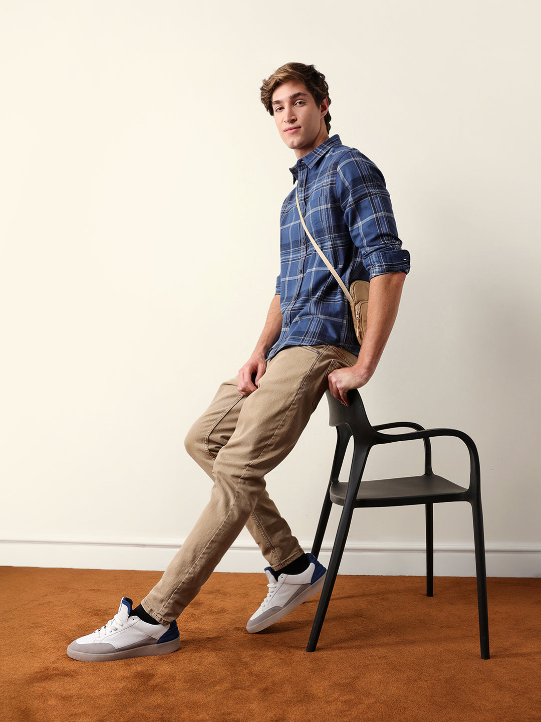 Blue Woven Check Regular Fit Flannel Casual Shirt