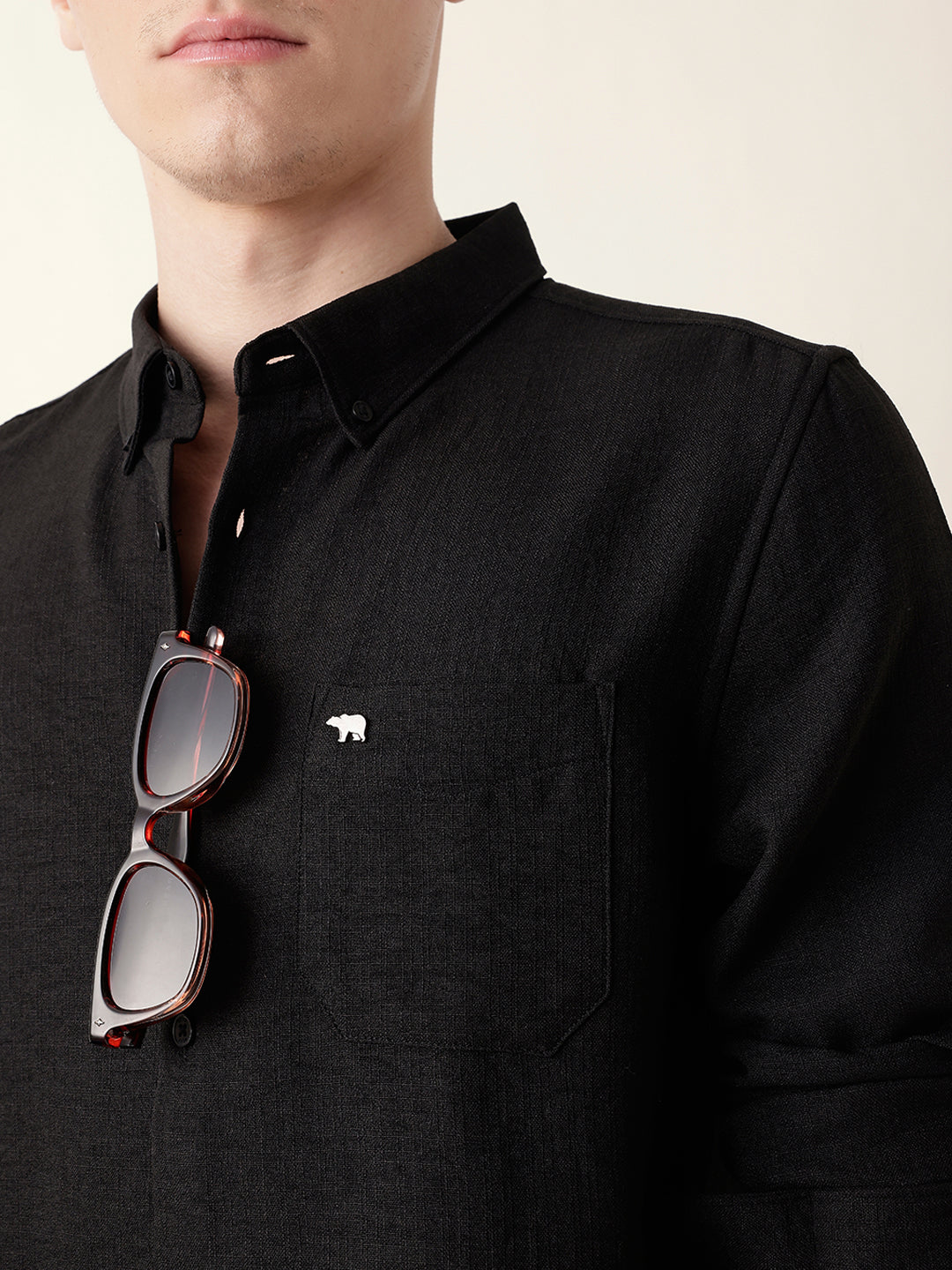 Black Slim Fit Casual Shirt with Woven Textured Design