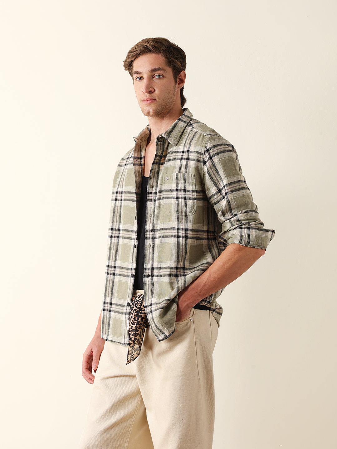 Green Regular Fit Checked Flannel Casual Shirt