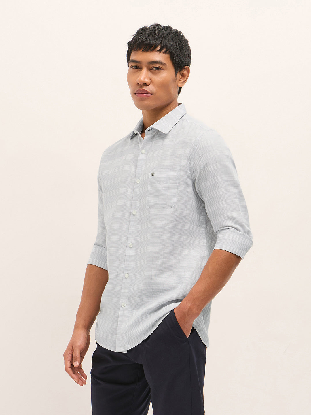 Grey Woven Checked Design Tailored Fit Formal Shirt