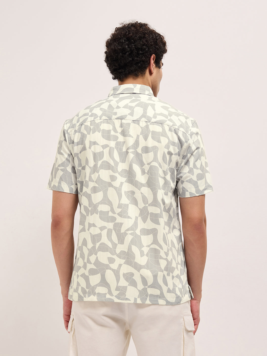 Beige Relax Fit Casual Shirt with Abstract Geometric Print