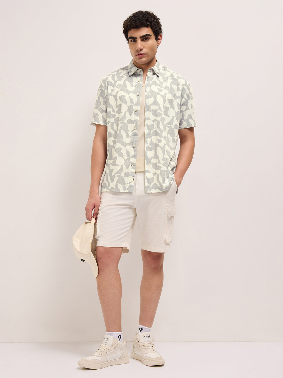 Beige Relax Fit Casual Shirt with Abstract Geometric Print