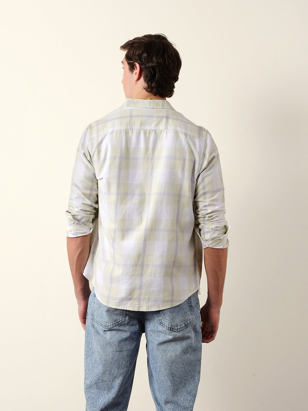 Light Green & Grey Checked Flannel Regular Fit Casual Shirt
