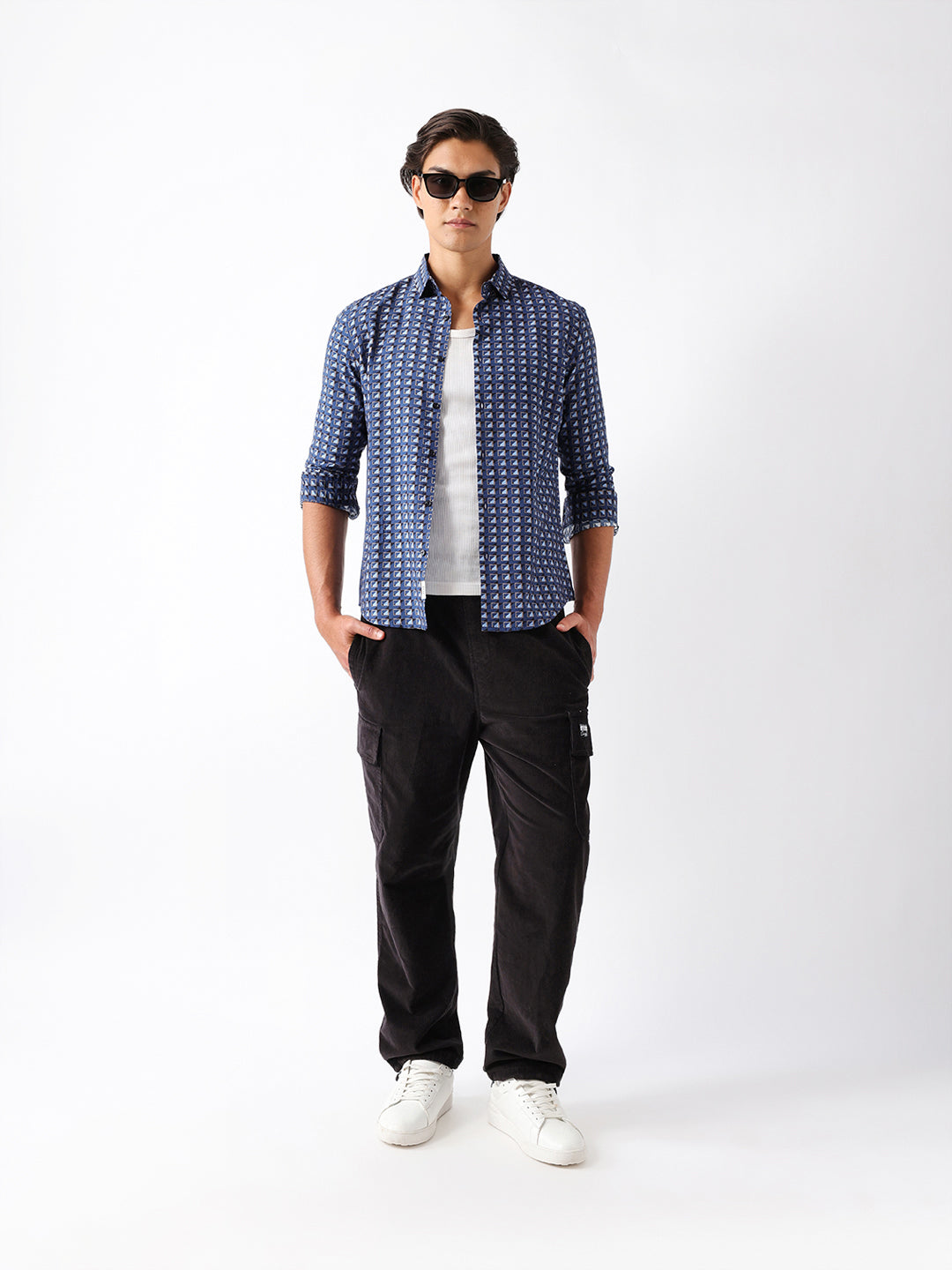 Blue Regular Fit Geometric Print Casual Shirt