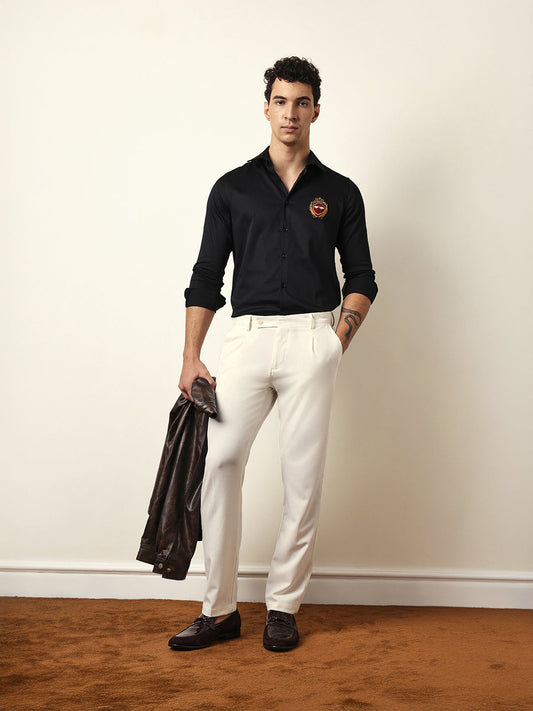 Black Tailored Fit Regal Bee Crest Embroidery Formal Party Shirt