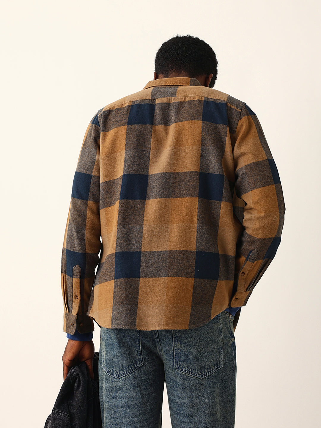 Mustard with Navy Blue Flannel Checked Regular Fit Overshirt
