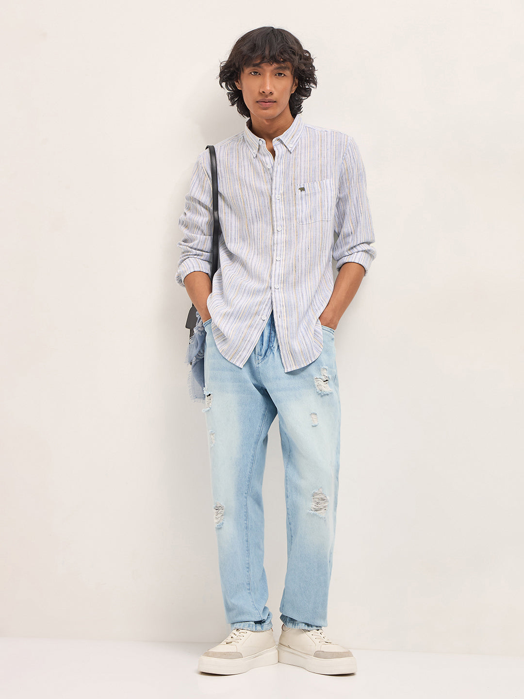 Blue Vertical Stripes Slim Fit Casual Shirt