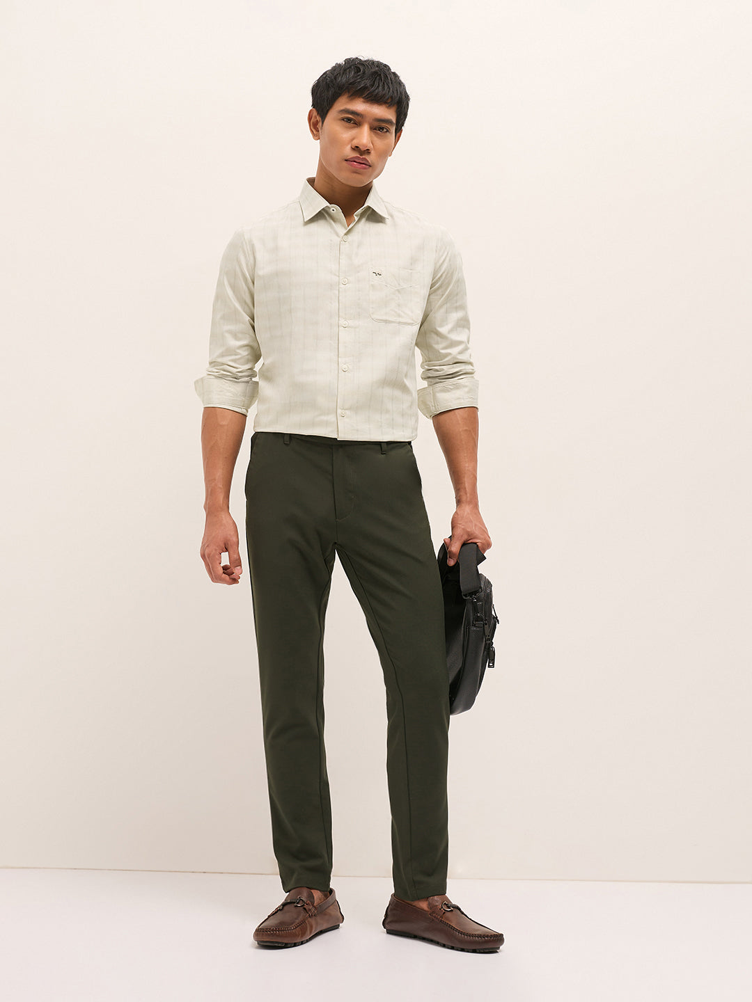 Light Green Woven Stripe Tailored Fit Formal Shirt