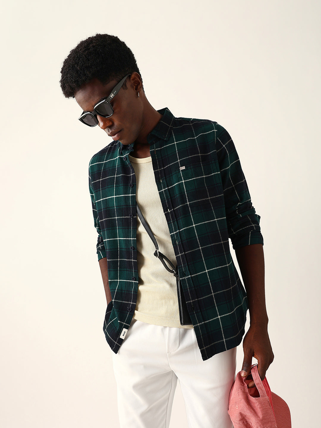 Dark Green & Black Flannel Checked Slim Fit Casual Shirt