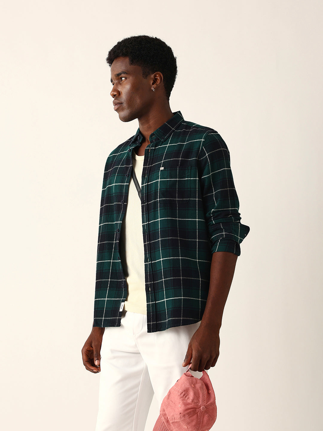 Dark Green & Black Flannel Checked Slim Fit Casual Shirt