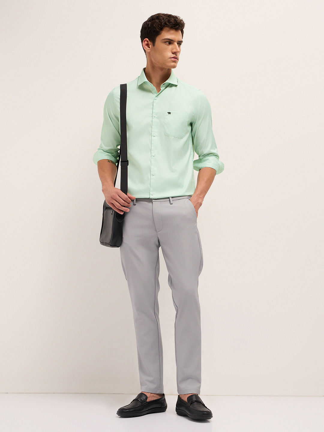 Green Herringbone Woven Tailored Fit Formal Shirt
