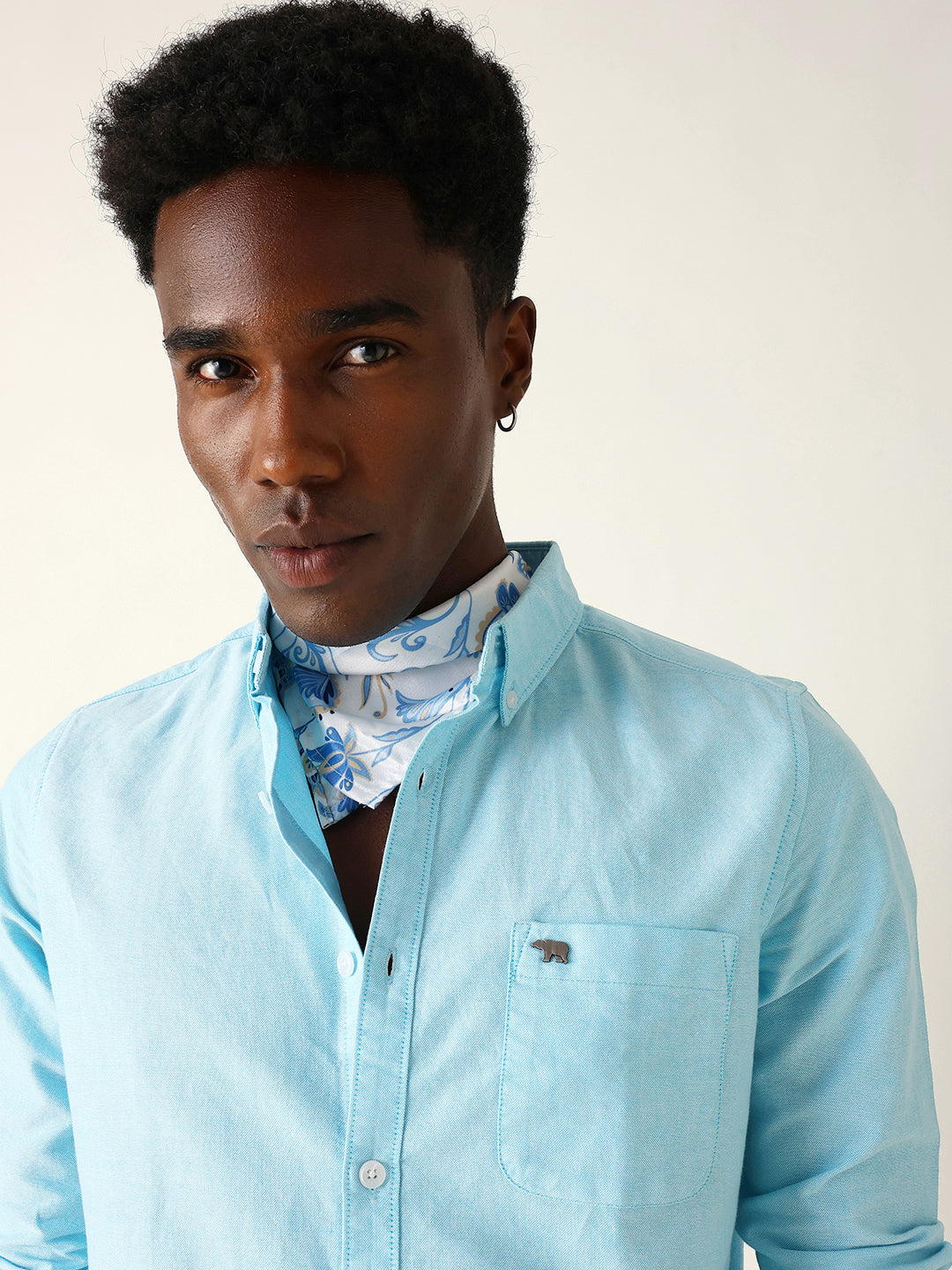 Sky Blue Cotton Solid Slim Fit Casual Shirt