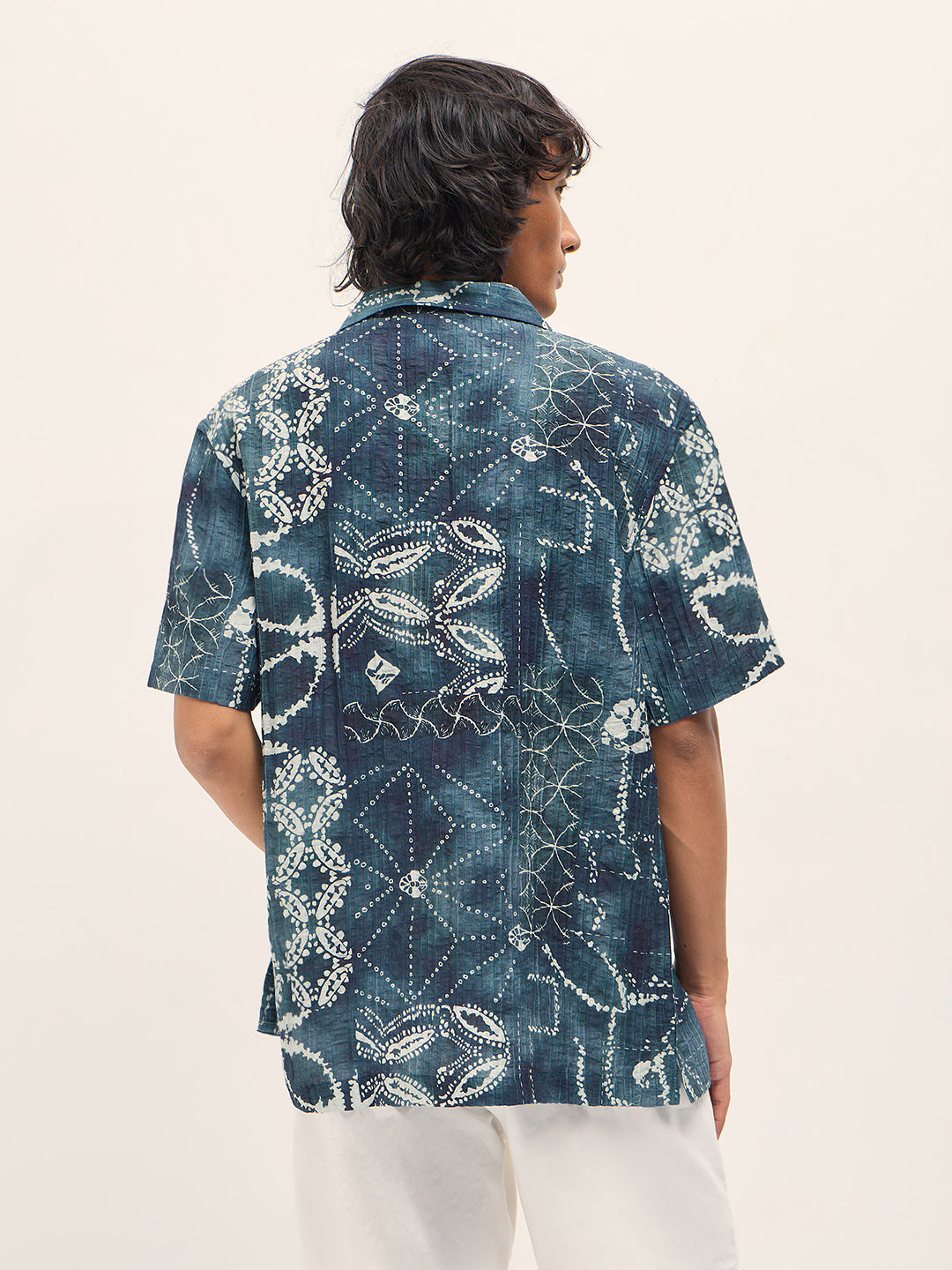 Blue Viscose Paisley Print Relaxed Fit Cuban Collar Shirt