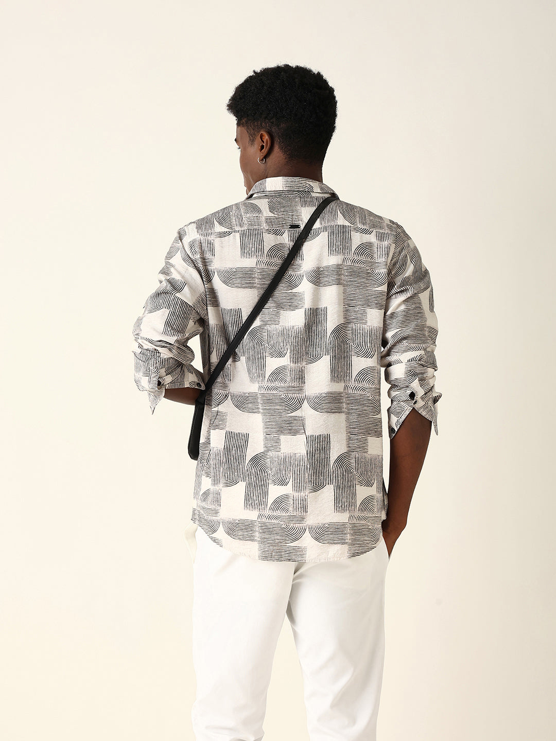 Beige & Black Geometric Printed Regular Fit Casual Shirt