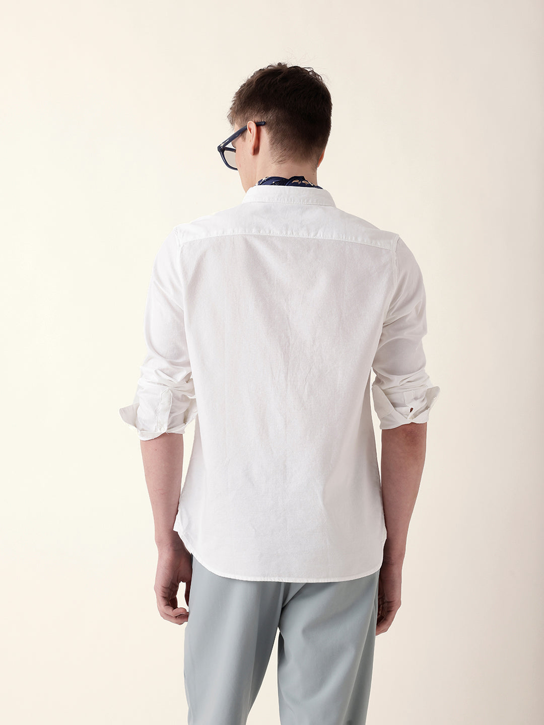 White Solid Slim-Fit Casual Shirt with Button-Down Collar