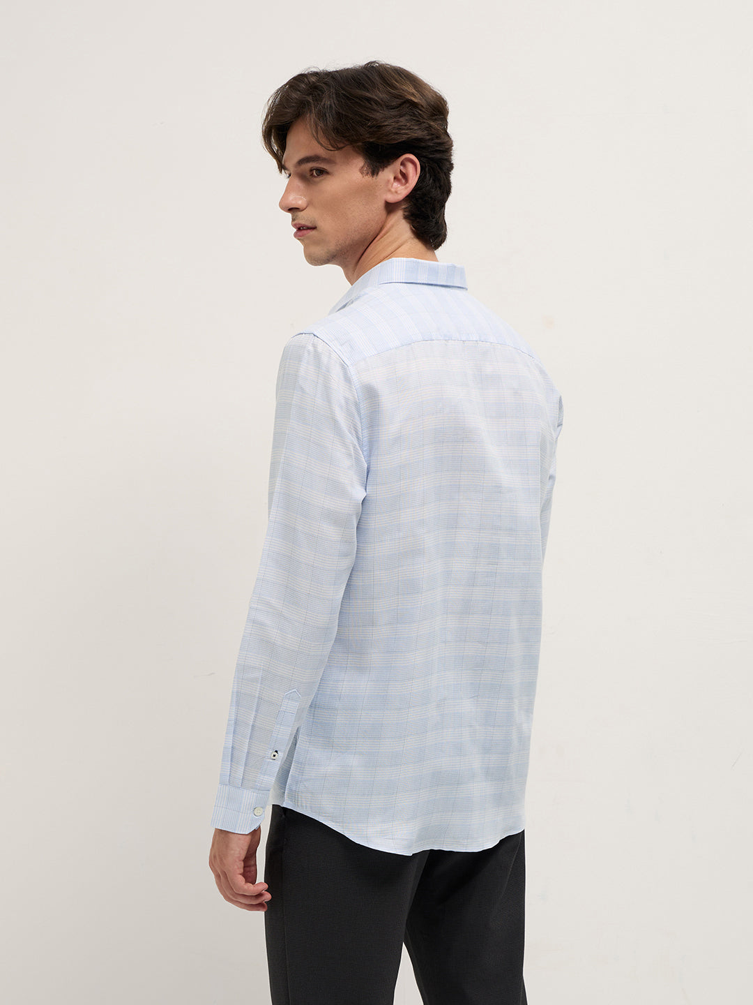 Light Blue Woven Checked Design Tailored Fit Formal Shirt