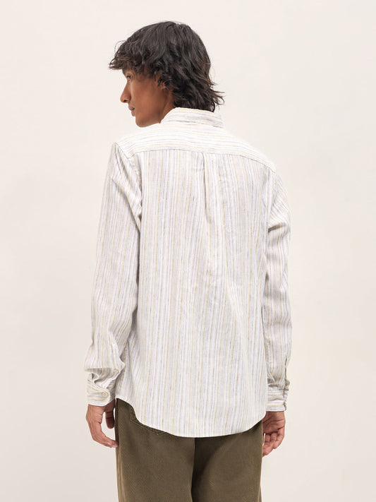 Beige Vertical Stripes Slim Fit Casual Shirt