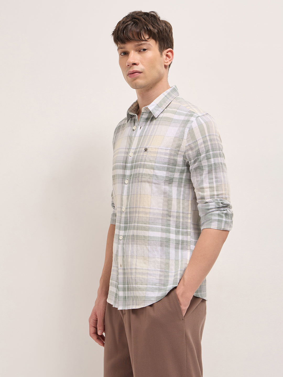 Multicolor Woven Check Slim Fit Casual Shirt
