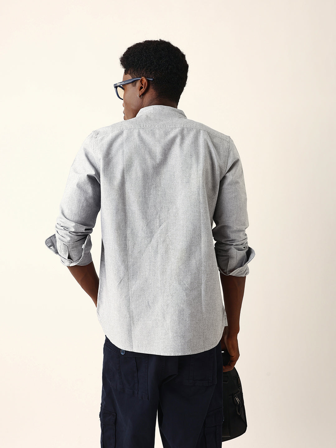 Light Grey Cotton Solid Slim Fit Casual Shirt