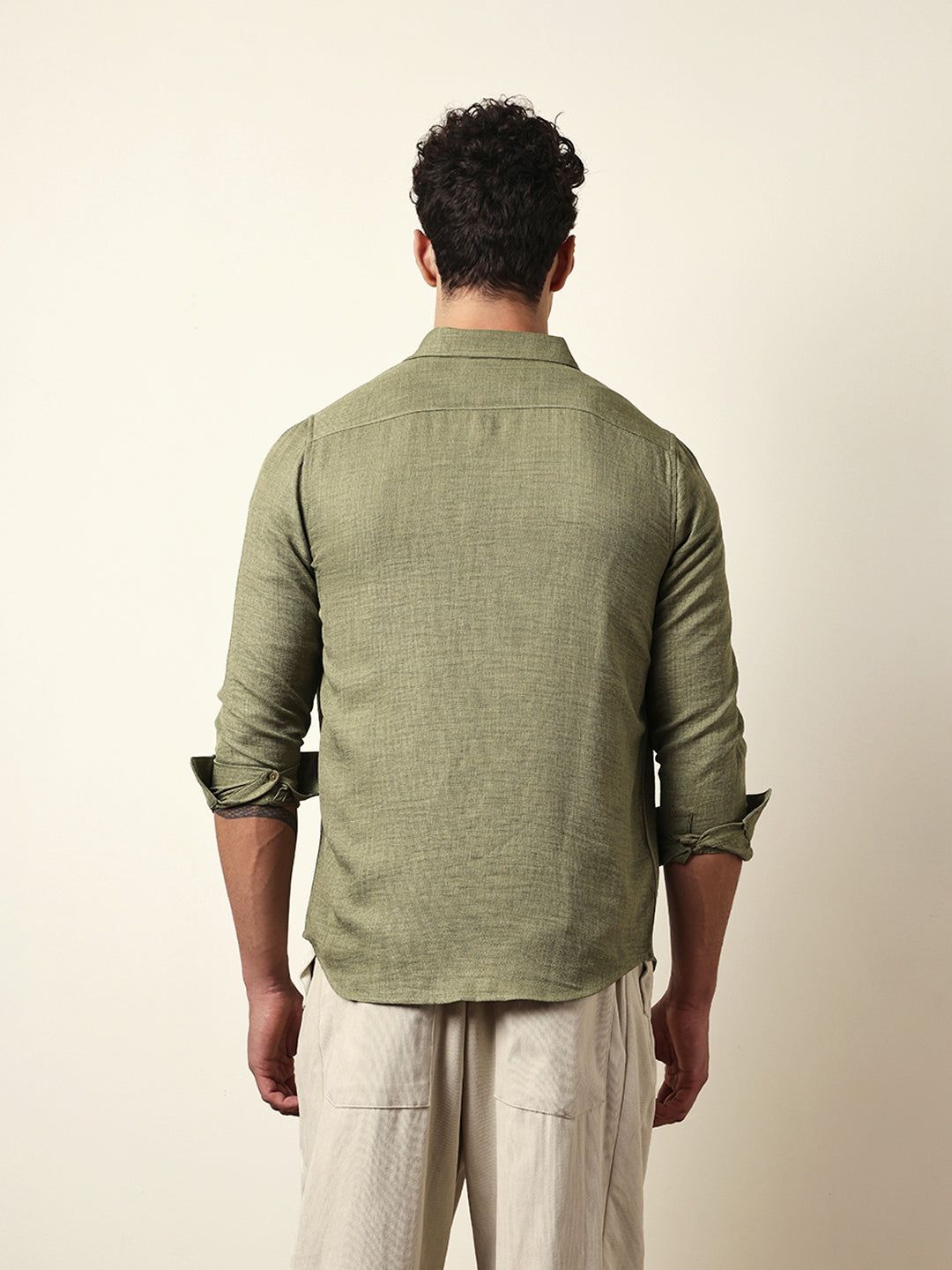 Green Woven Textured Slim Fit Casual Shirt