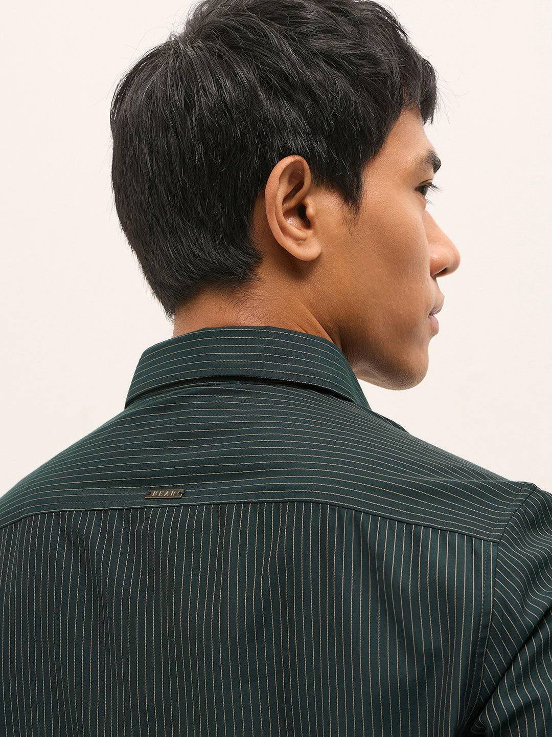 Green Woven Pin Stripe Design Tailored Fit Formal Shirt
