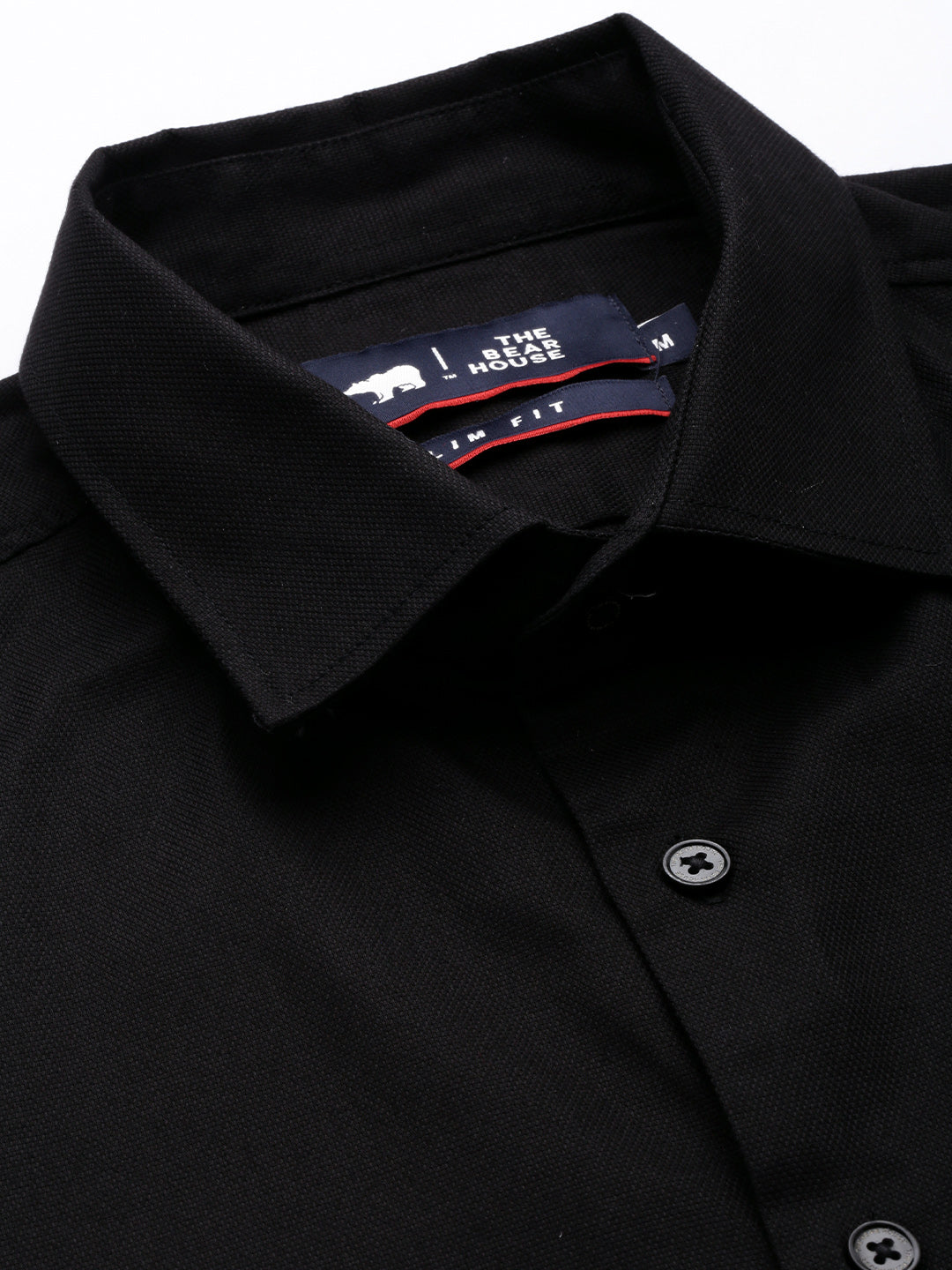 Men Black Solid Tailored Fit Cotton Formal Shirt