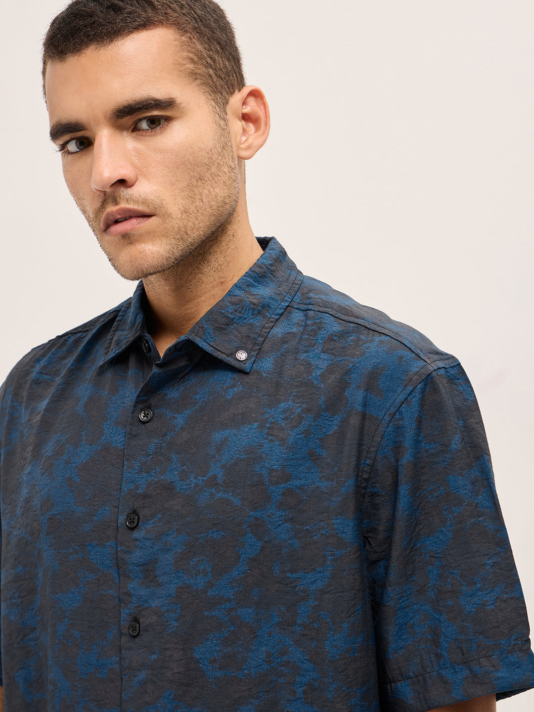 Dark Blue Abstract Digital Print Relax Fit Casual Shirt