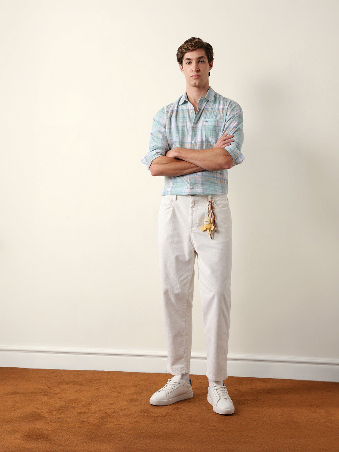 Multicolor Slim Fit Checkered Casual Shirt with Crinkle Texture