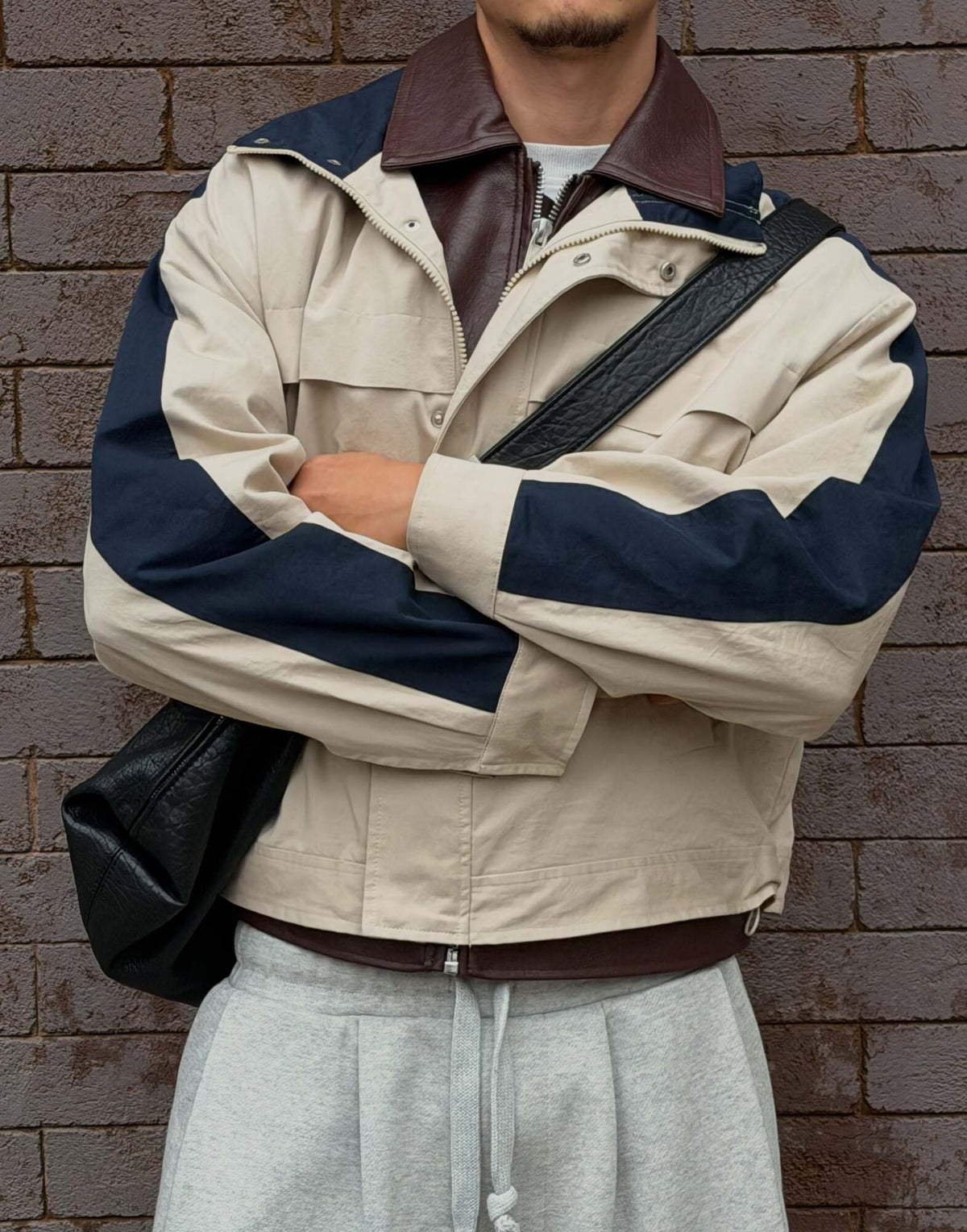Cream and Navy Colorblock Utility Jacket