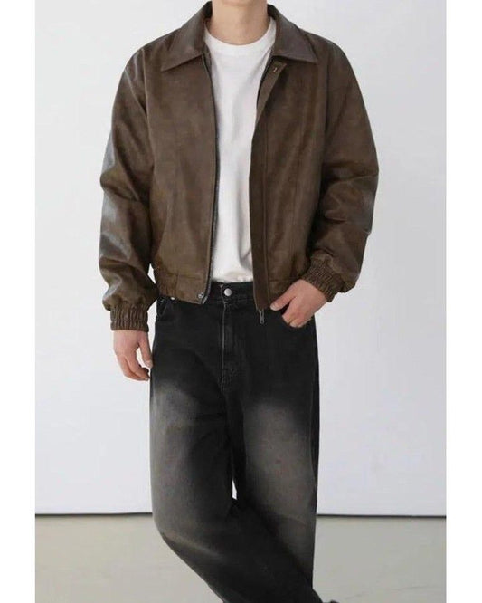 Brown Leather Jacket For Streetwear