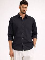 Men's Charcoal Grey Solid Casual Shirt | Premium Cotton Blend | Regular Fit | Full Sleeve