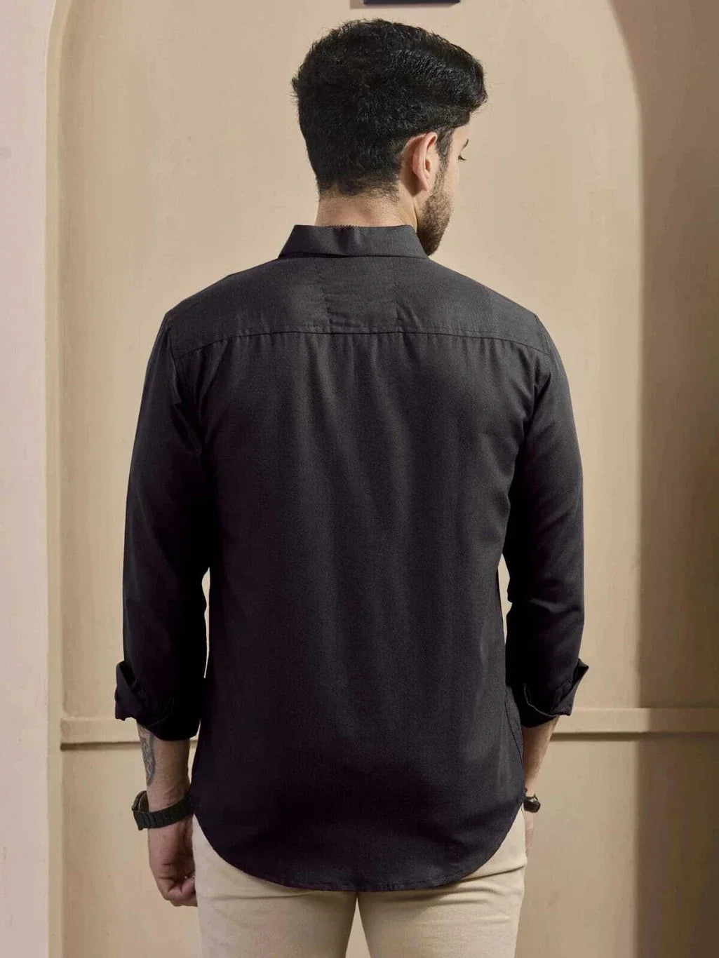 Men’s Solid Black Casual Full-Sleeve Shirt
